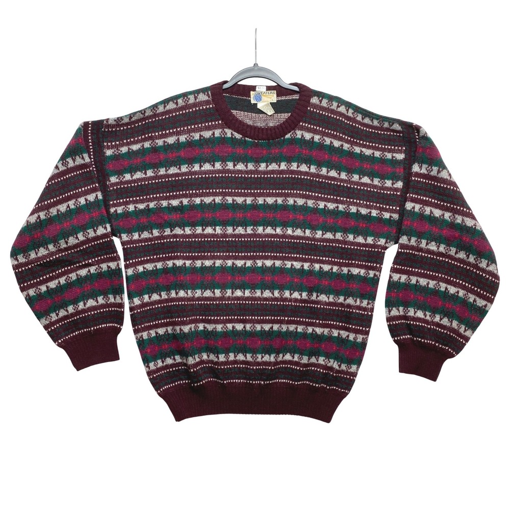 Vintage Sweaters Mens Large Fair Isle Wool Blend Crewneck Pullover Made in Italy